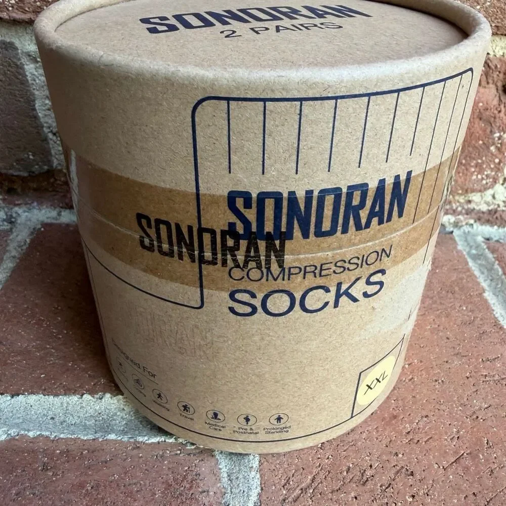 Sonoran Unisex 2-Pair Knee High Compression Athletic Socks Black Gray XXL NWT